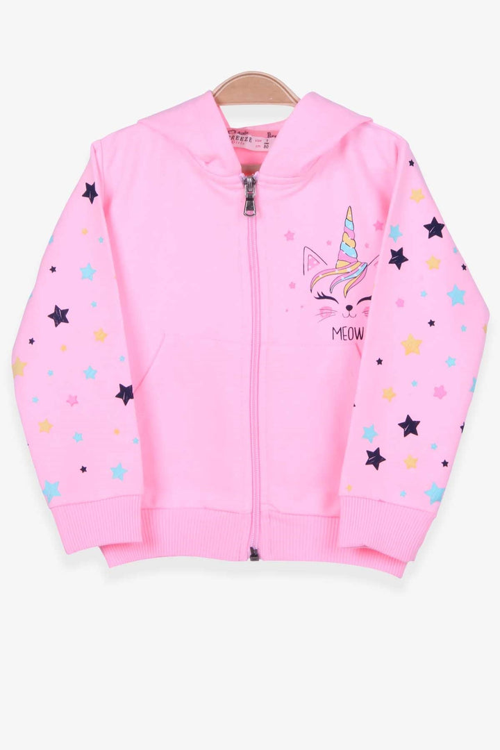 BRE Breeze Girl's Cardigan with Patterned Printed Sleeves, 1-4 Years, Powder - Caldwell