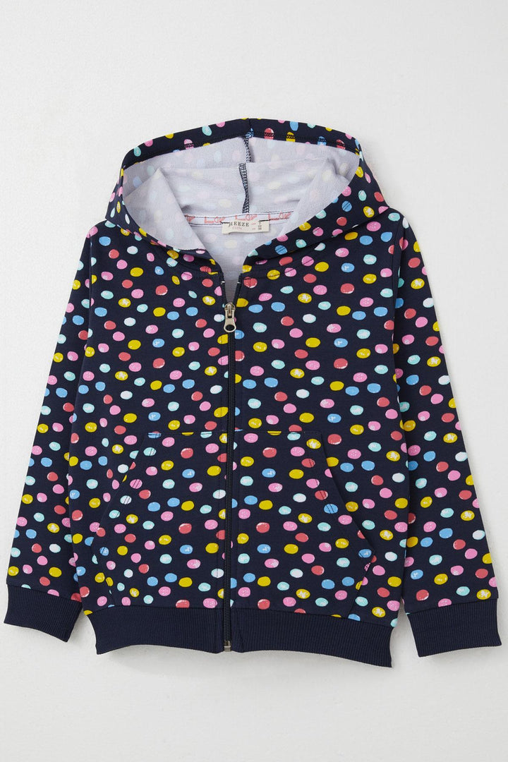 BRE Breeze Girl's Hoodie with Colorful Polka Dot Pattern Zipper 1-4 Years, Navy Blue - Tauranga