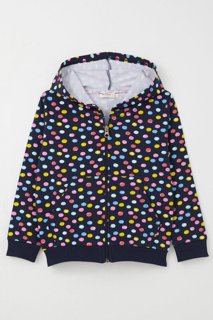 BRE Breeze Girl's Hoodie with Colorful Polka Dot Pattern Zipper 1-4 Years, Navy Blue - Tauranga