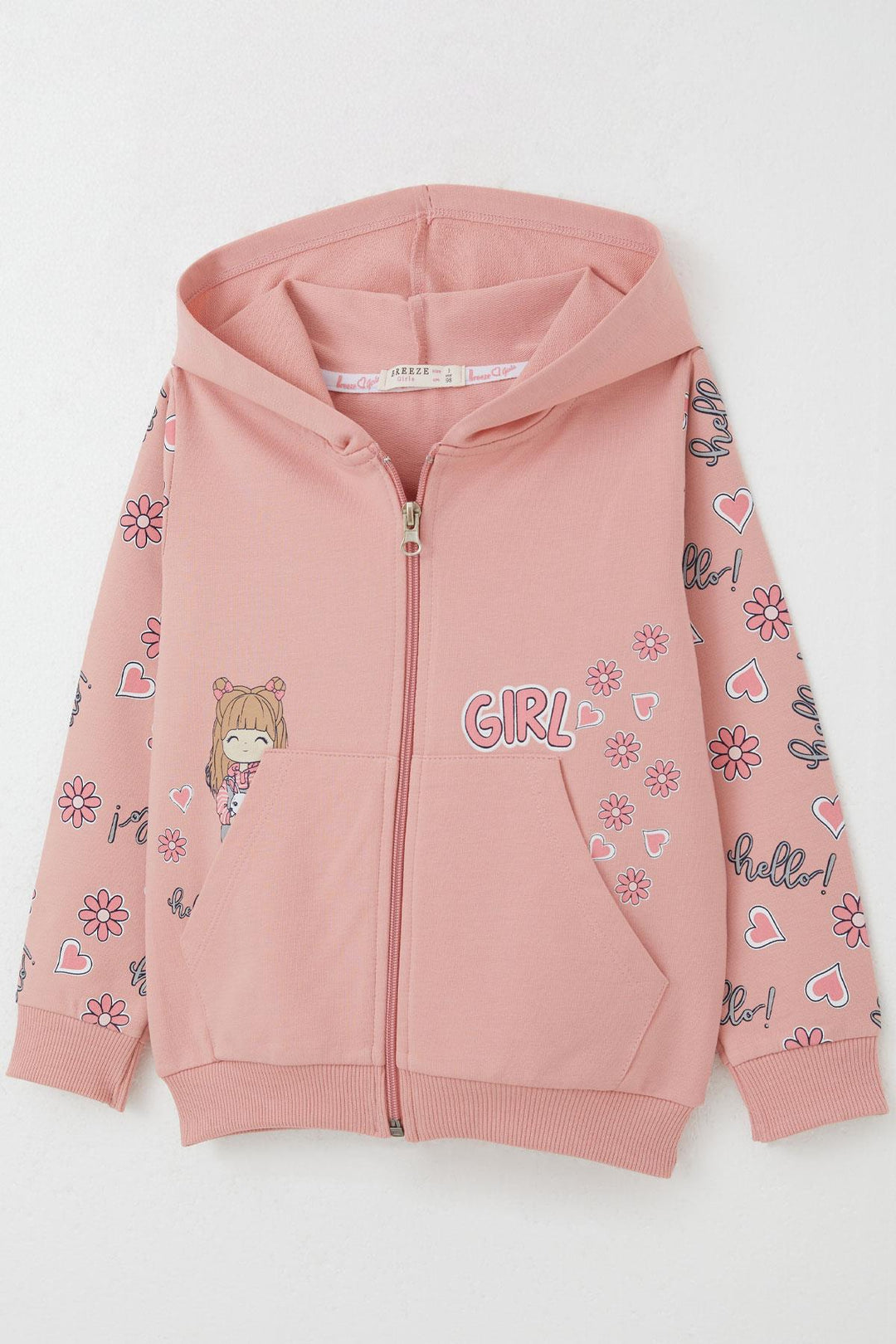 BRE Breeze Girl Child Cardigan Cute Girl Printed Sleeves Flower & Heart Patterned 1-4 Years, Rose Pink - Sittard