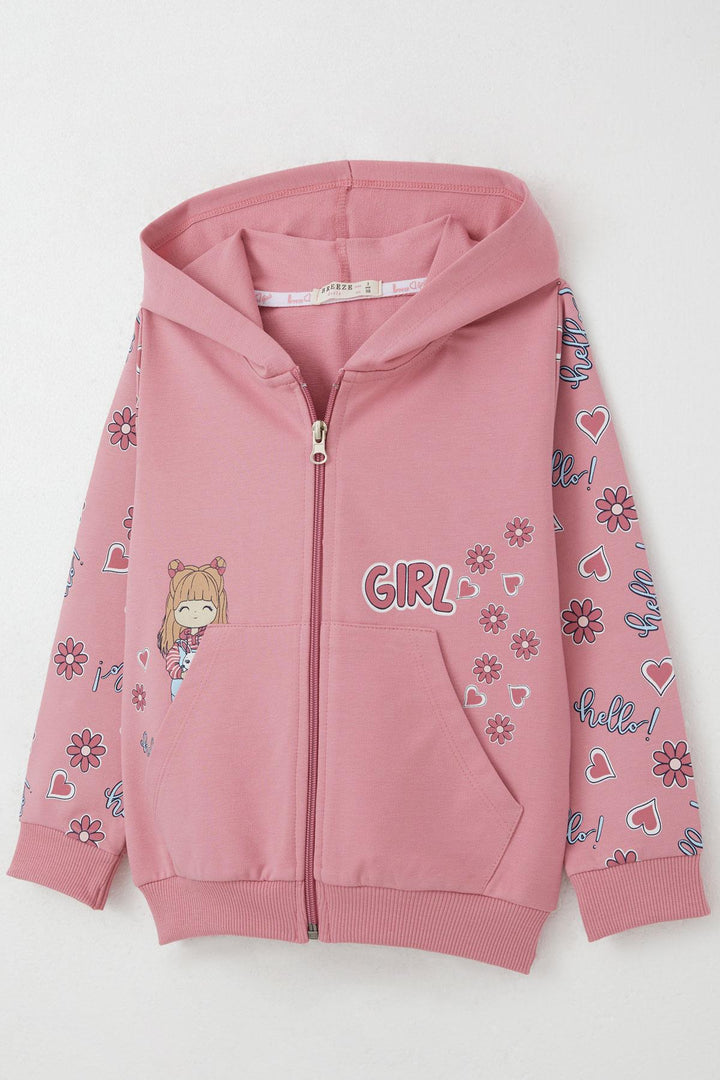 BRE Breeze Girl Child Cardigan Cute Girl Printed Sleeves Flower & Heart Patterned 1-4 Years, Rose Pink - Pioltello