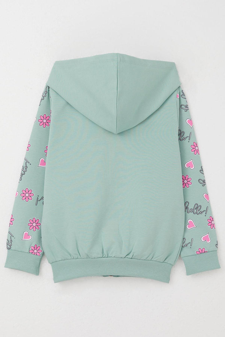BRE Breeze Girl Child Cardigan Cute Girl Printed Sleeves Flower & Heart Patterned 1-4 Years, Aqua Green - Poole