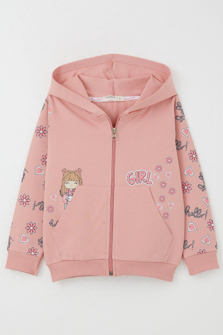 BRE Breeze Girl Child Cardigan Cute Girl Printed Sleeves Flower & Heart Patterned 1-4 Years, Rose Pink - Sittard