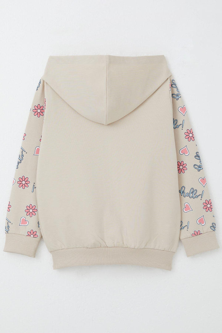 BRE Breeze Girl Child Cardigan Cute Girl Printed Sleeves Flower & Heart Patterned 1-4 Years, Beige - Roy