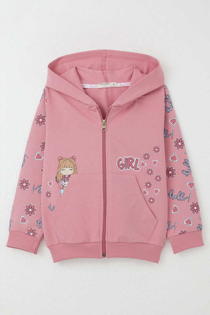 BRE Breeze Girl Child Cardigan Cute Girl Printed Sleeves Flower & Heart Patterned 1-4 Years, Rose Pink - Pioltello