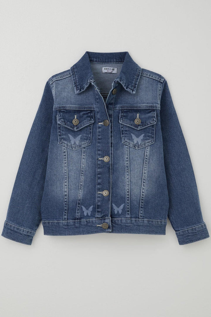 BRE Breeze Girl Child Denim Jacket with Butterfly Print Detail Pockets 62 Years, Blue - Guilderland