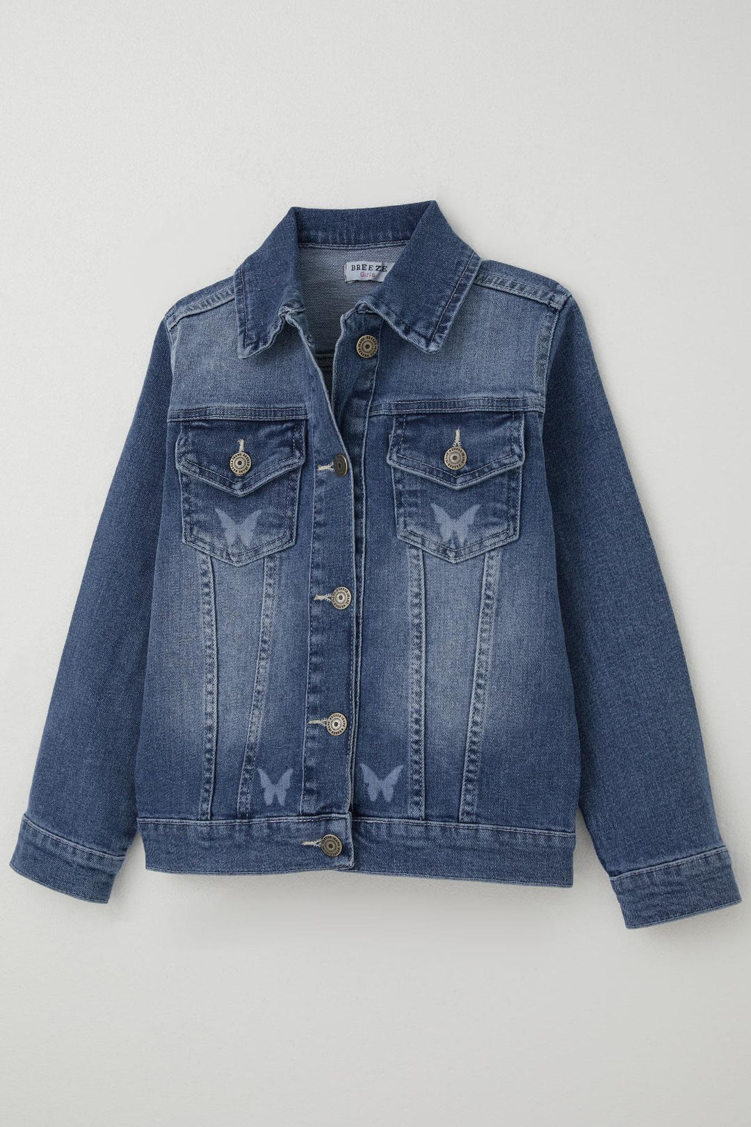 BRE Breeze Girl Child Denim Jacket with Butterfly Print Detail Pockets 62 Years, Blue - Guilderland