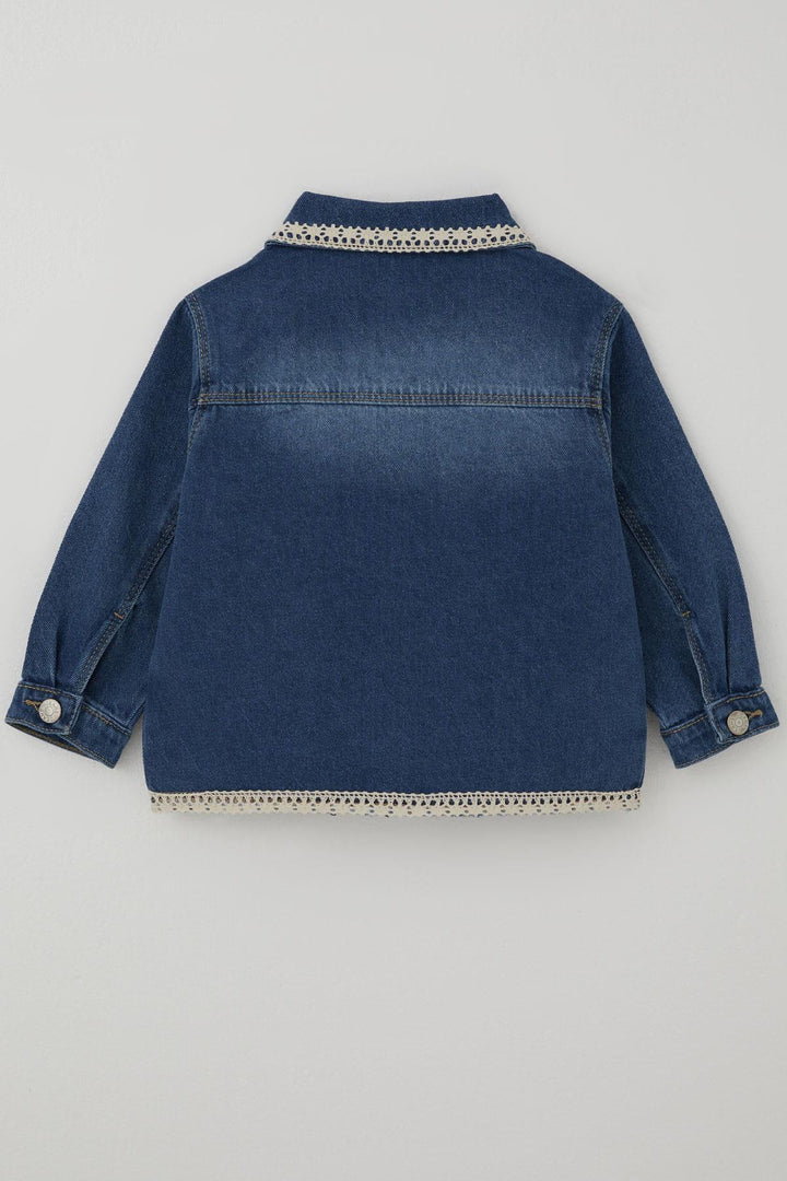 BRE Breeze Kız Çocuk Jean Ceket Yaka & Alt Kısmı Güpür Cep Kapak Detaylı 3-7 Yaş, Mavi - Maastricht