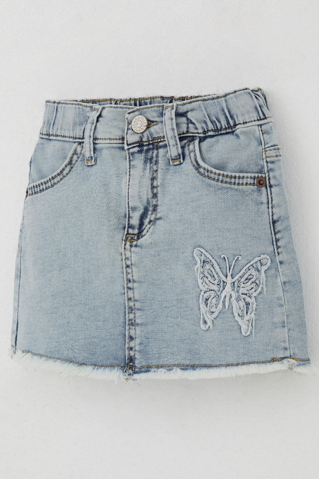 BRE Breeze Girl Child Denim Skirt with Butterfly Embroidery Button Detail 1.5-5 Years, Light Blue - Kortrijk