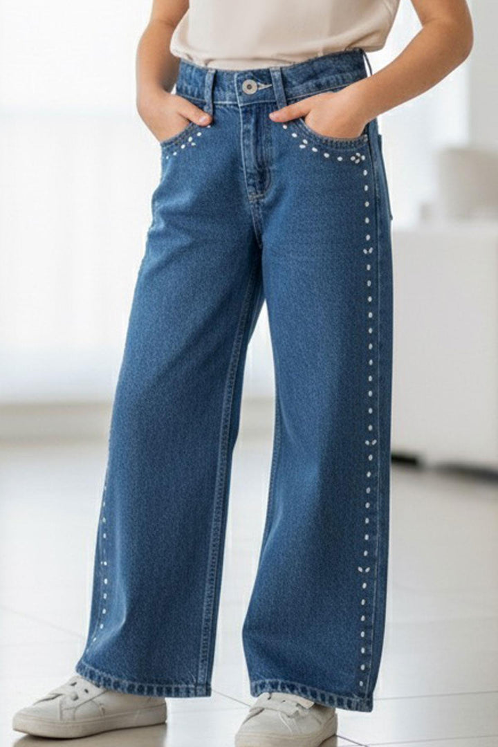 BRE Breeze Girl's Jeans with Droplet Stone Accessories, 5-9 Years, Blue - West Valley City