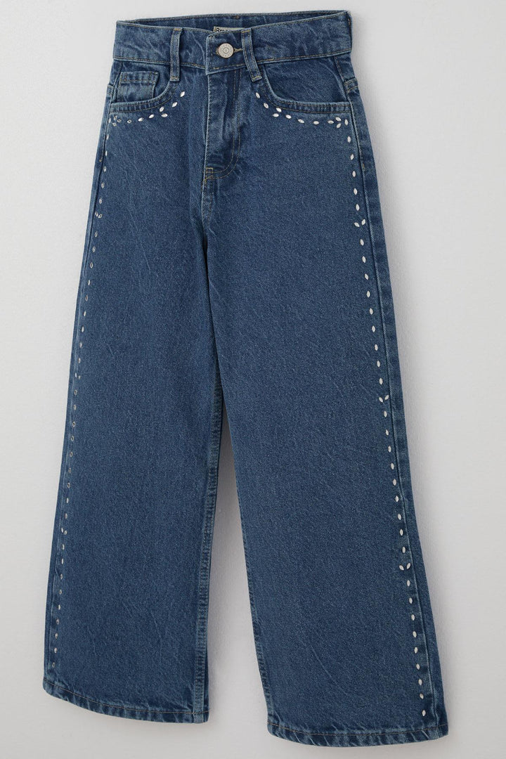 BRE Breeze Girl's Jeans with Droplet Stone Accessories, 5-9 Years, Blue - West Valley City