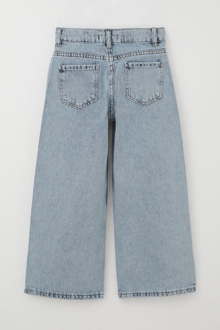 BRE Breeze Girl's Jeans with Bow Embroidery Wide Leg 84 Years, Light Blue - Downers Grove