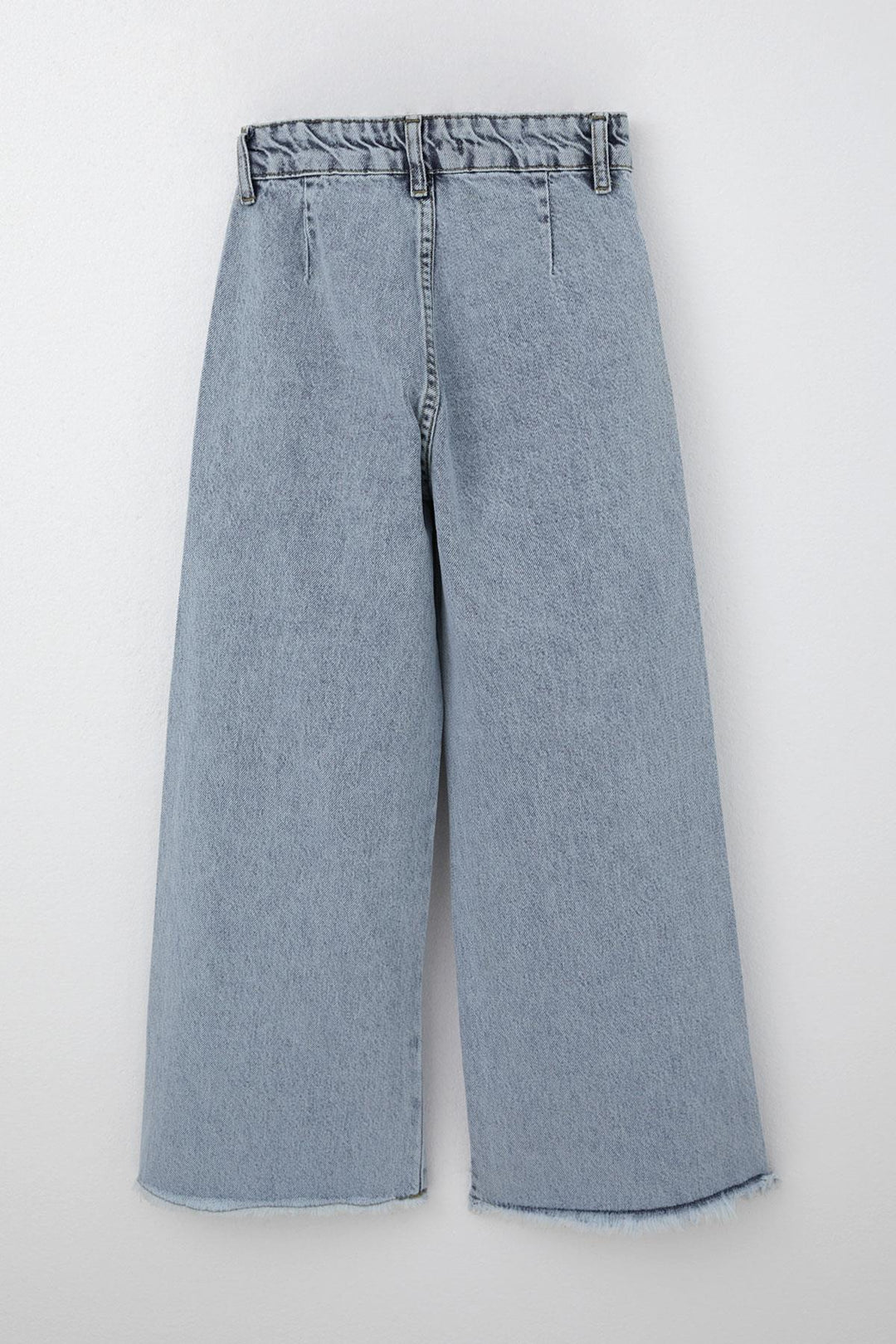 BRE Breeze Girl's Wide Leg Buttoned Hem Fringed Detail Jeans, Light Blue, 104 Years - Plano