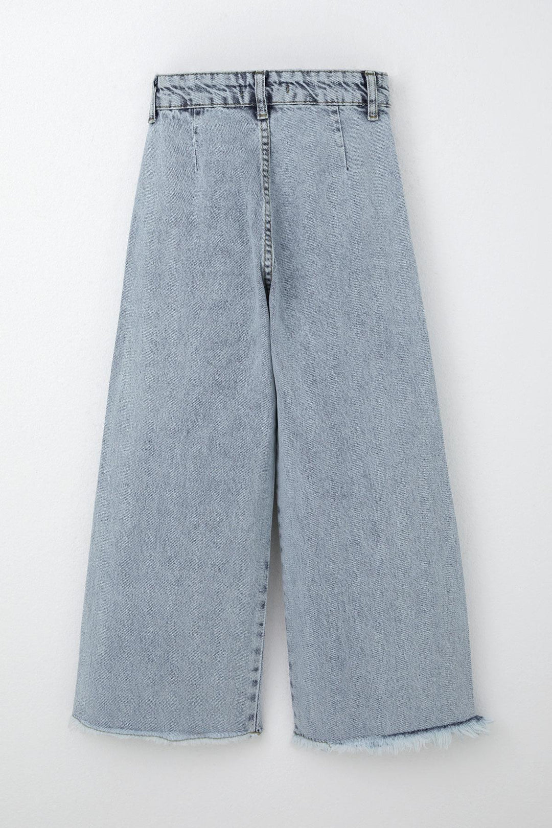 BRE Breeze Girl's Wide Leg Buttoned Hem Fringed Detail Jeans, 5-9 Years, Light Blue - Fajardo