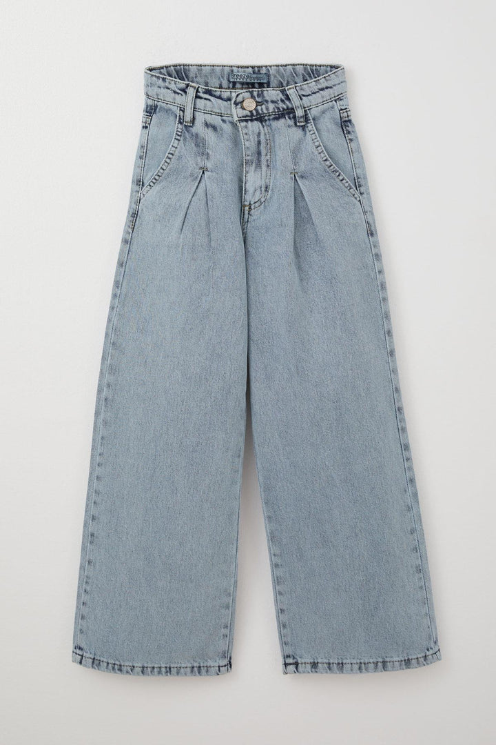BRE Breeze Girl's Wide Leg Buttoned Jeans, 5-9 Years, Light Blue - Linares