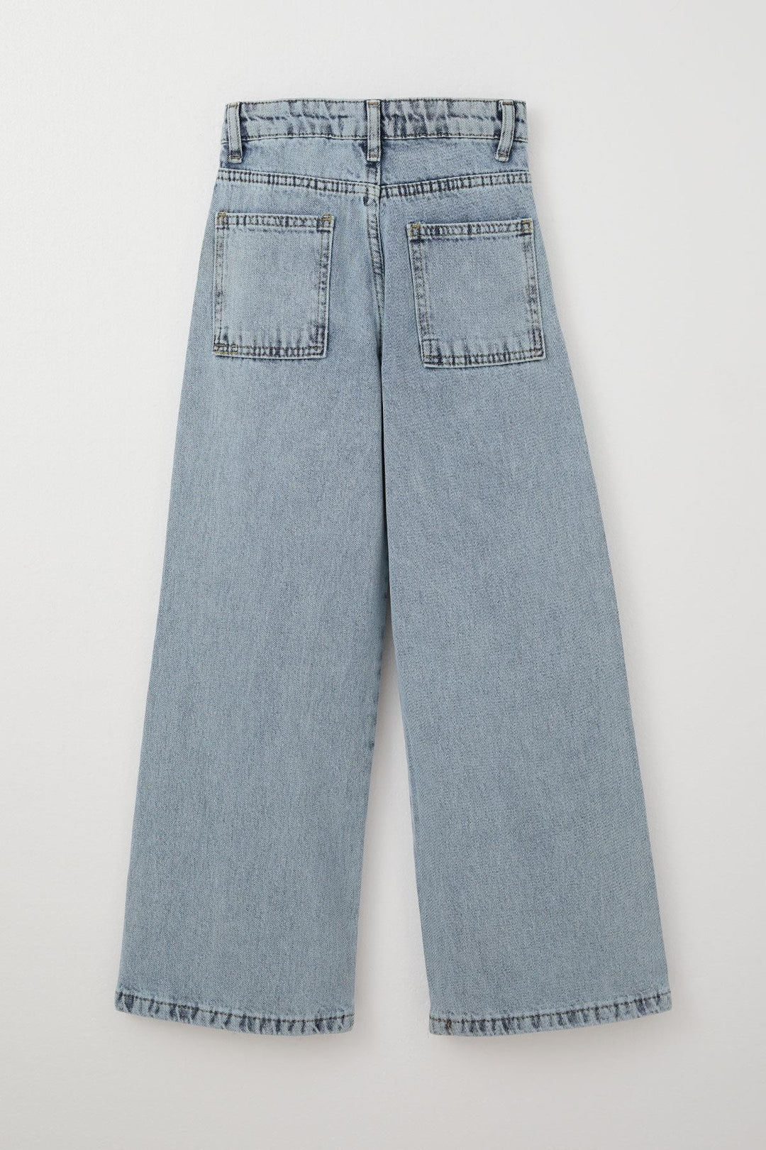 BRE Breeze Girl's Wide Leg Buttoned Jeans, 5-9 Years, Light Blue - Linares