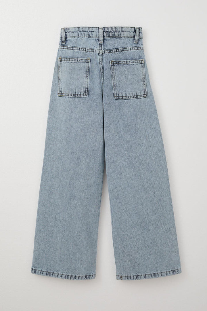 BRE Breeze Girl's Wide Leg Buttoned Jeans, 5-9 Years, Light Blue - Linares