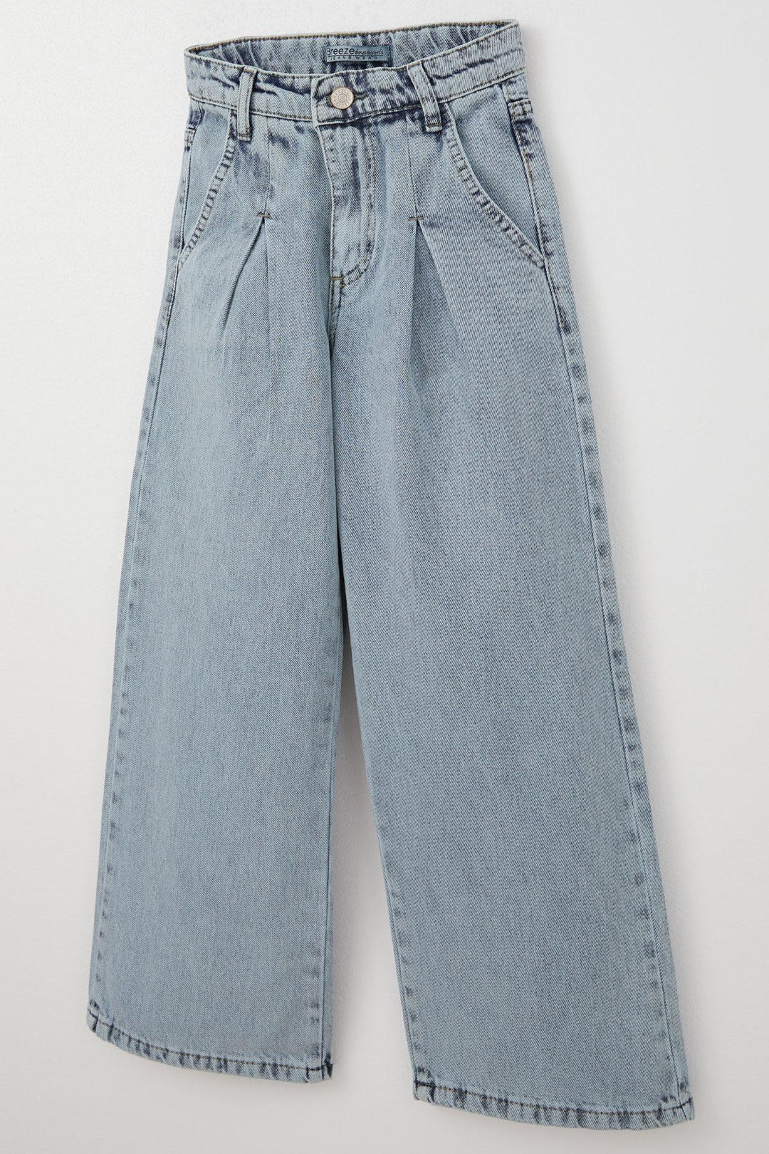 BRE Breeze Girl's Wide Leg Buttoned Jeans, 5-9 Years, Light Blue - Linares