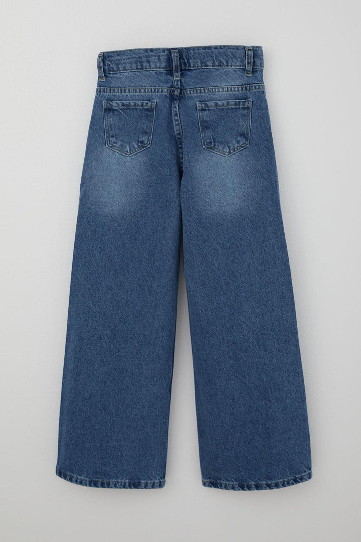 BRE Breeze Girl's Jeans with Pearl Detail and Bow Embroidery, 104 Years, Blue - Meriden