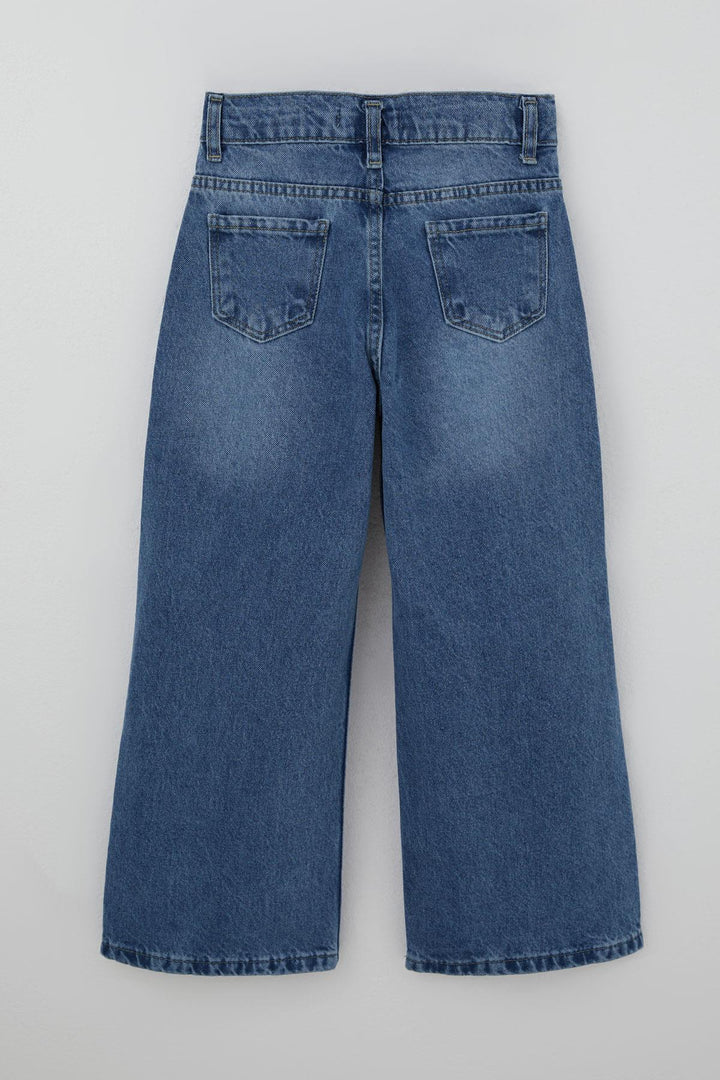 BRE Breeze Kız Çocuk Jean Pantolon İnci Detaylı Fiyonk İşlemeli 5-9 Yaş, Mavi - Wausau