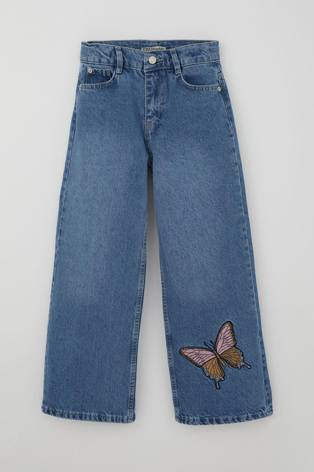 BRE Breeze Girl's Jeans with Butterfly Embroidery Buttoned Zipper 5-9 Years, Blue - Kyiv