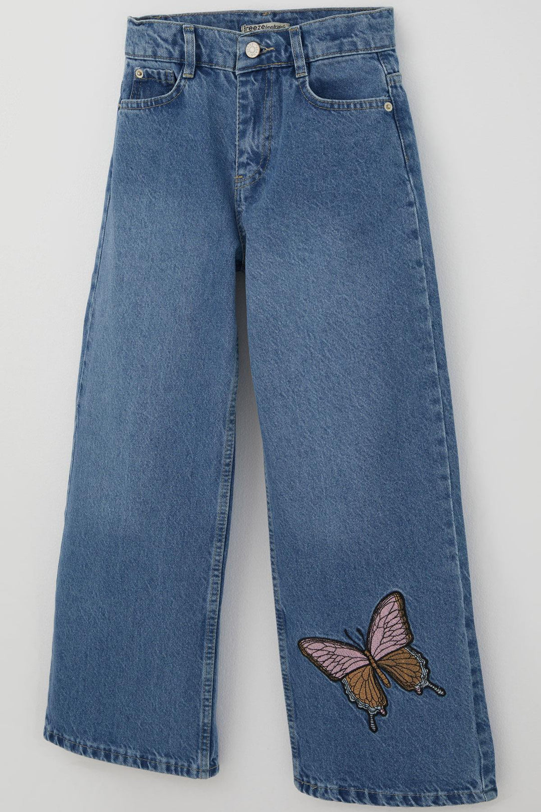 BRE Breeze Girl's Jeans with Butterfly Embroidery Buttoned Zipper 5-9 Years, Blue - Kyiv