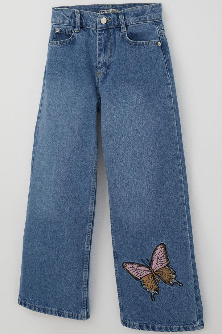 BRE Breeze Girl's Jeans with Butterfly Embroidery Buttoned Zipper 5-9 Years, Blue - Kyiv