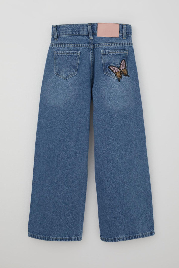BRE Breeze Girl's Jeans with Butterfly Embroidery Buttoned Zipper 104 Years, Blue - Billings