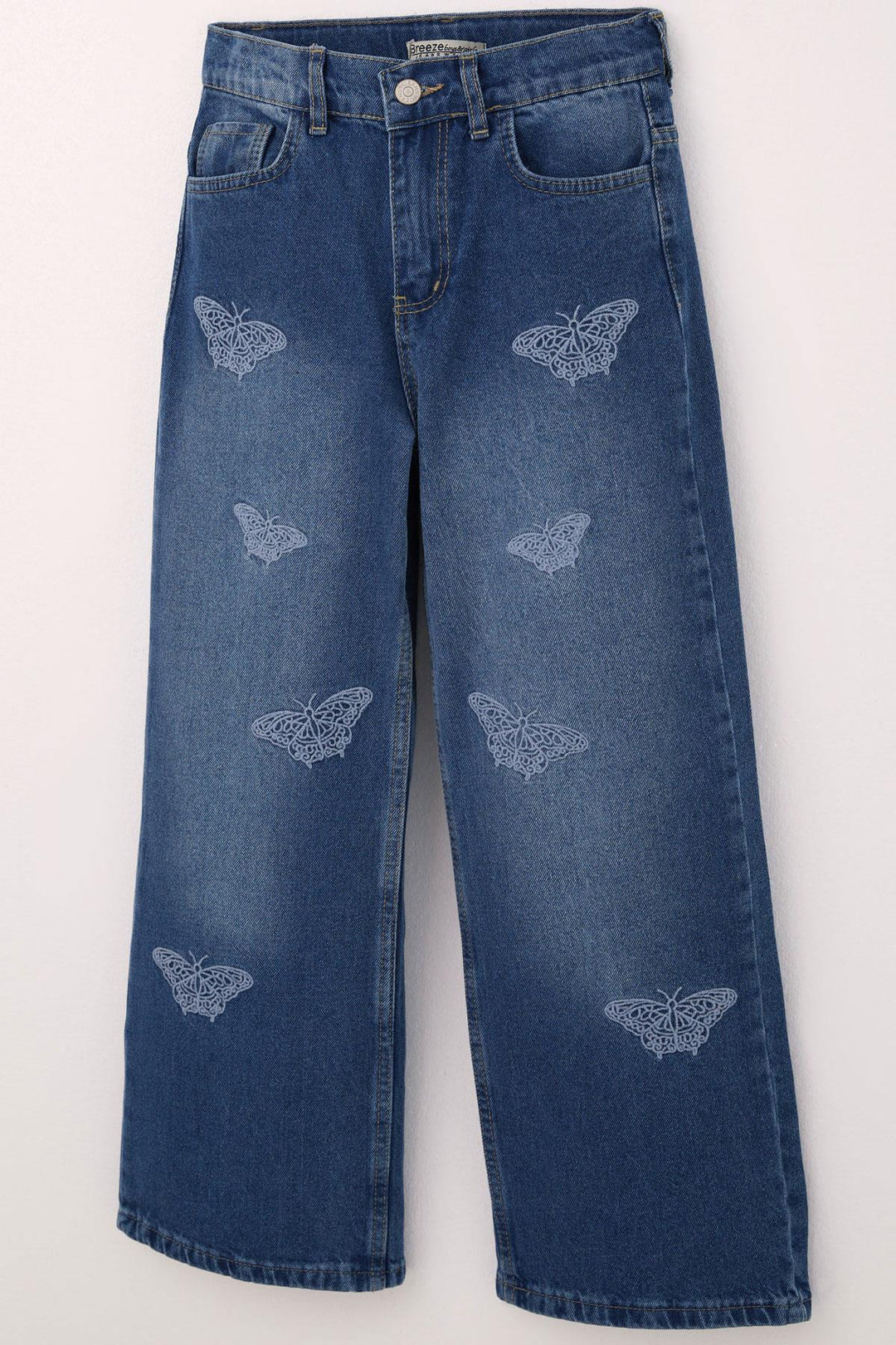 BRE Breeze Kız Çocuk Jean Pantolon Kelebek Nakışlı 104 Yaş, Mavi - Palatine