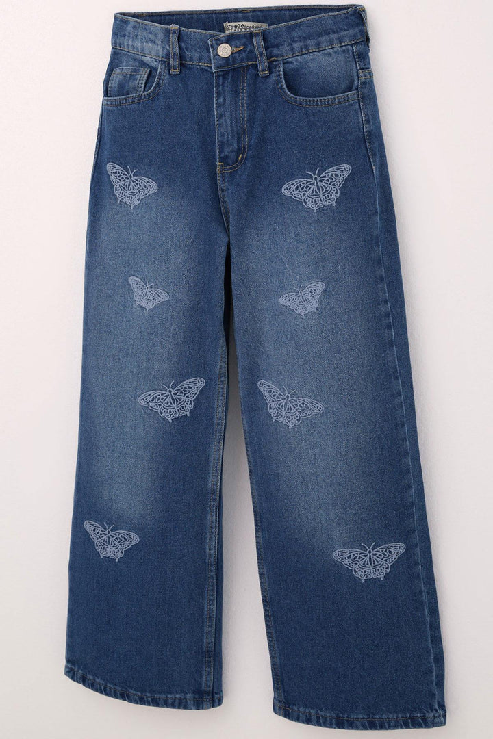 BRE Breeze Kız Çocuk Jean Pantolon Kelebek Nakışlı 104 Yaş, Mavi - Palatine