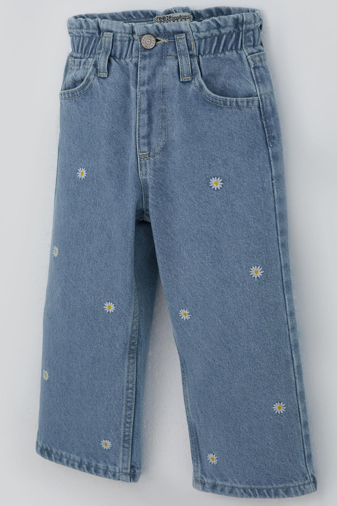 BRE Breeze Girl Child Jeans Pants with Daisy Embroidery Buttoned 1.5-5 Years, Light Blue - Harrisburg