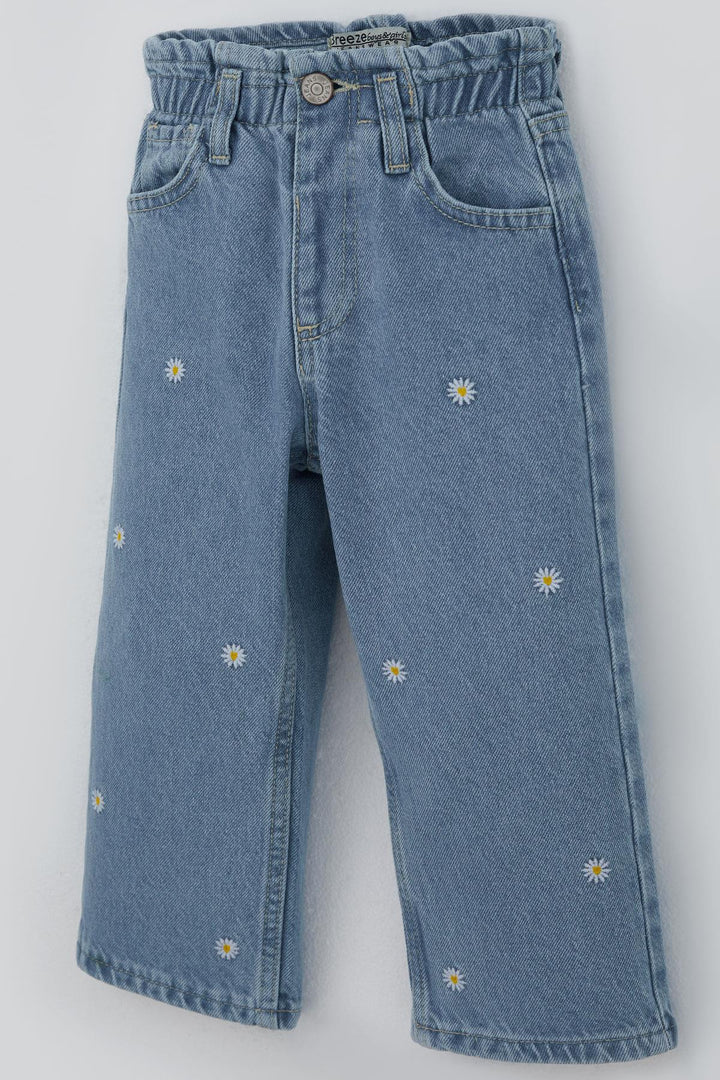 BRE Breeze Girl Child Jeans Pants with Daisy Embroidery Buttoned 1.5-5 Years, Light Blue - Harrisburg