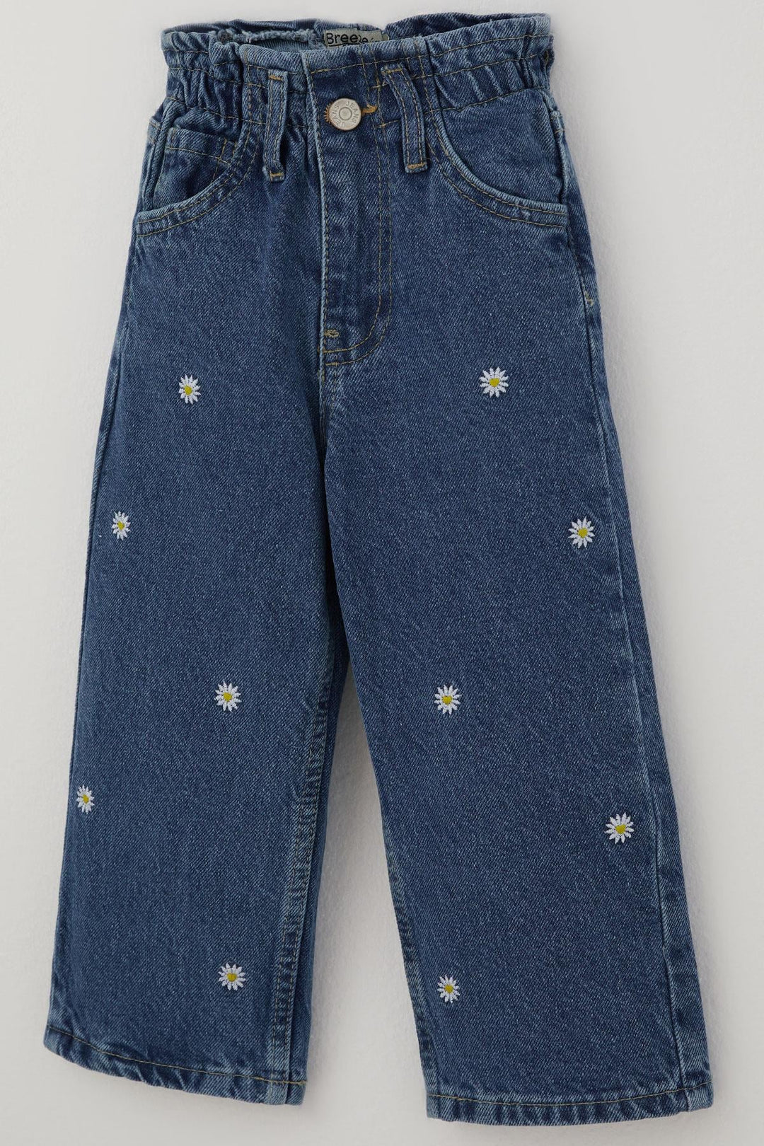 BRE Breeze Kız Çocuk Jean Pantolon Papatya Nakışlı Düğmeli 1.5-5 Yaş, Mavi - Frankston