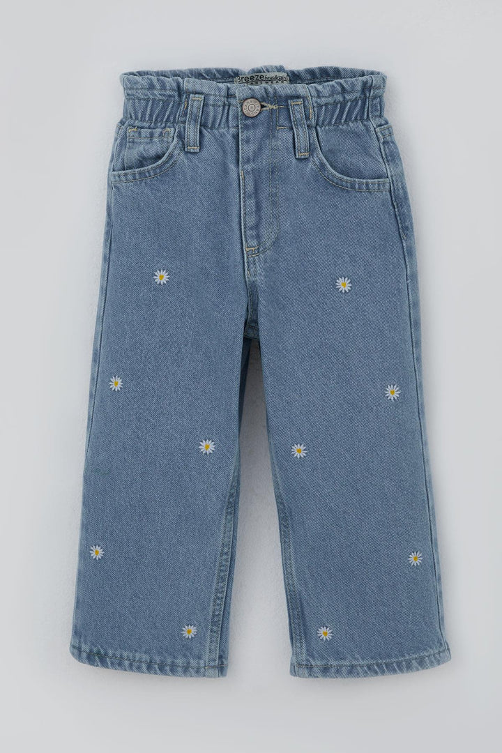 BRE Breeze Girl Child Jeans Pants with Daisy Embroidery Buttoned 1.5-5 Years, Light Blue - Harrisburg