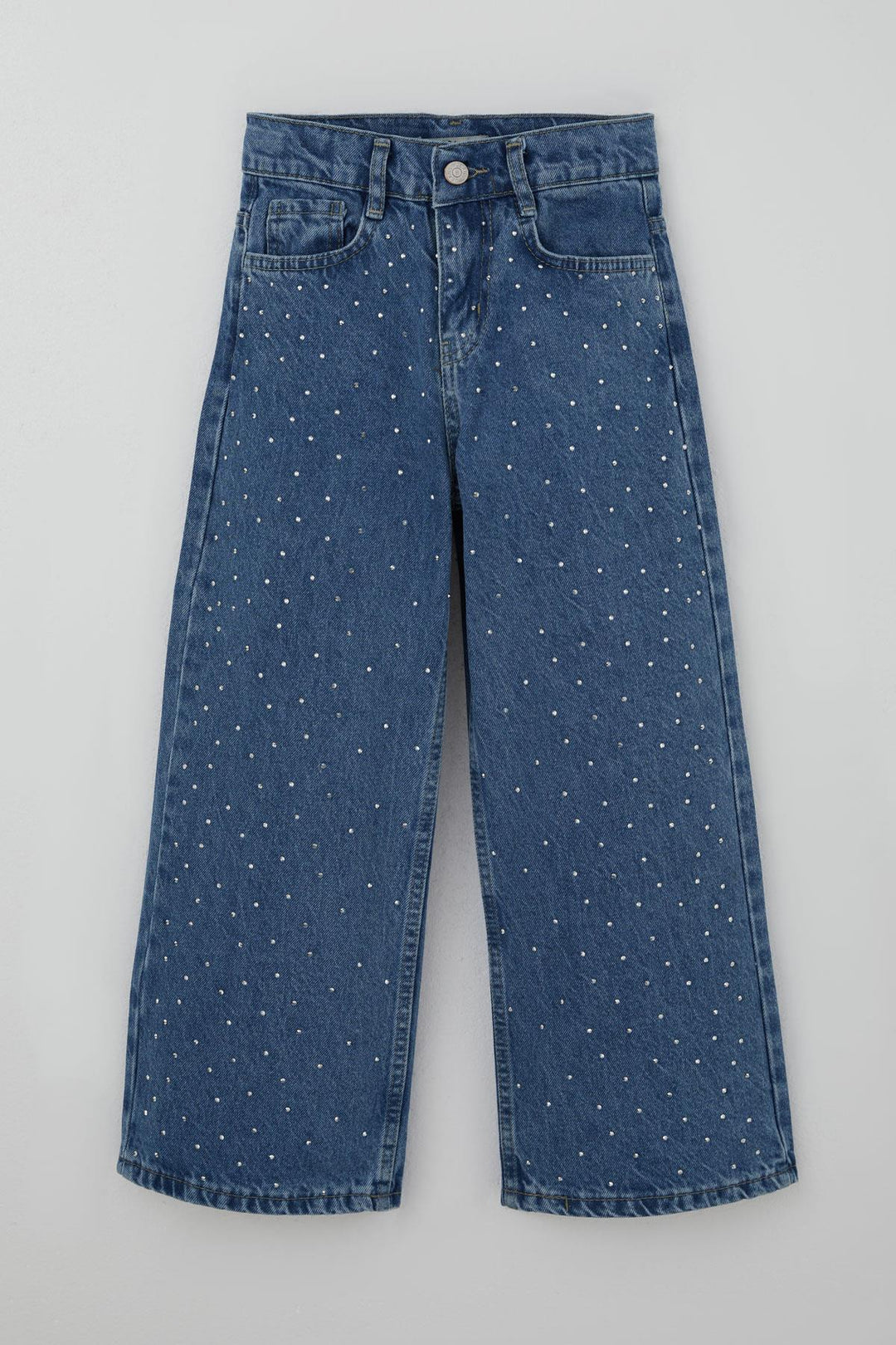 BRE Breeze Girl's Jeans with Stone Accessories, Zippered Pockets, 5-9 Years, Blue - Basildon