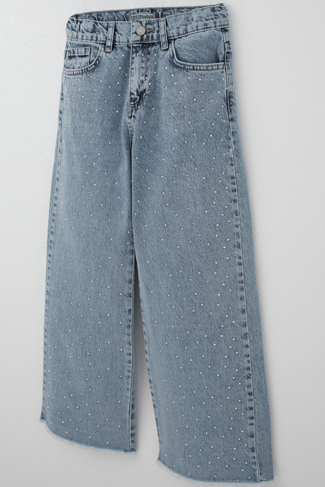 BRE Breeze Girl's Jeans with Stone Accessories and Tassel Detail on Hem, 104 Years, Light Blue - Alhaurín de la Torre