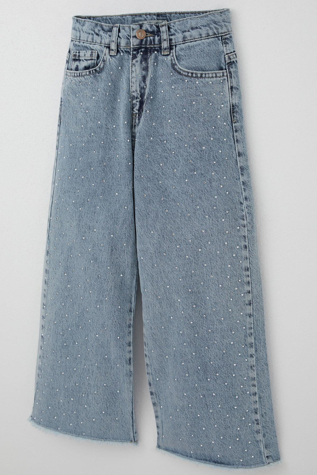 BRE Breeze Girl's Jeans with Stone Accessories and Tassel Detail on Hem, 5-9 Years, Light Blue - Muskogee
