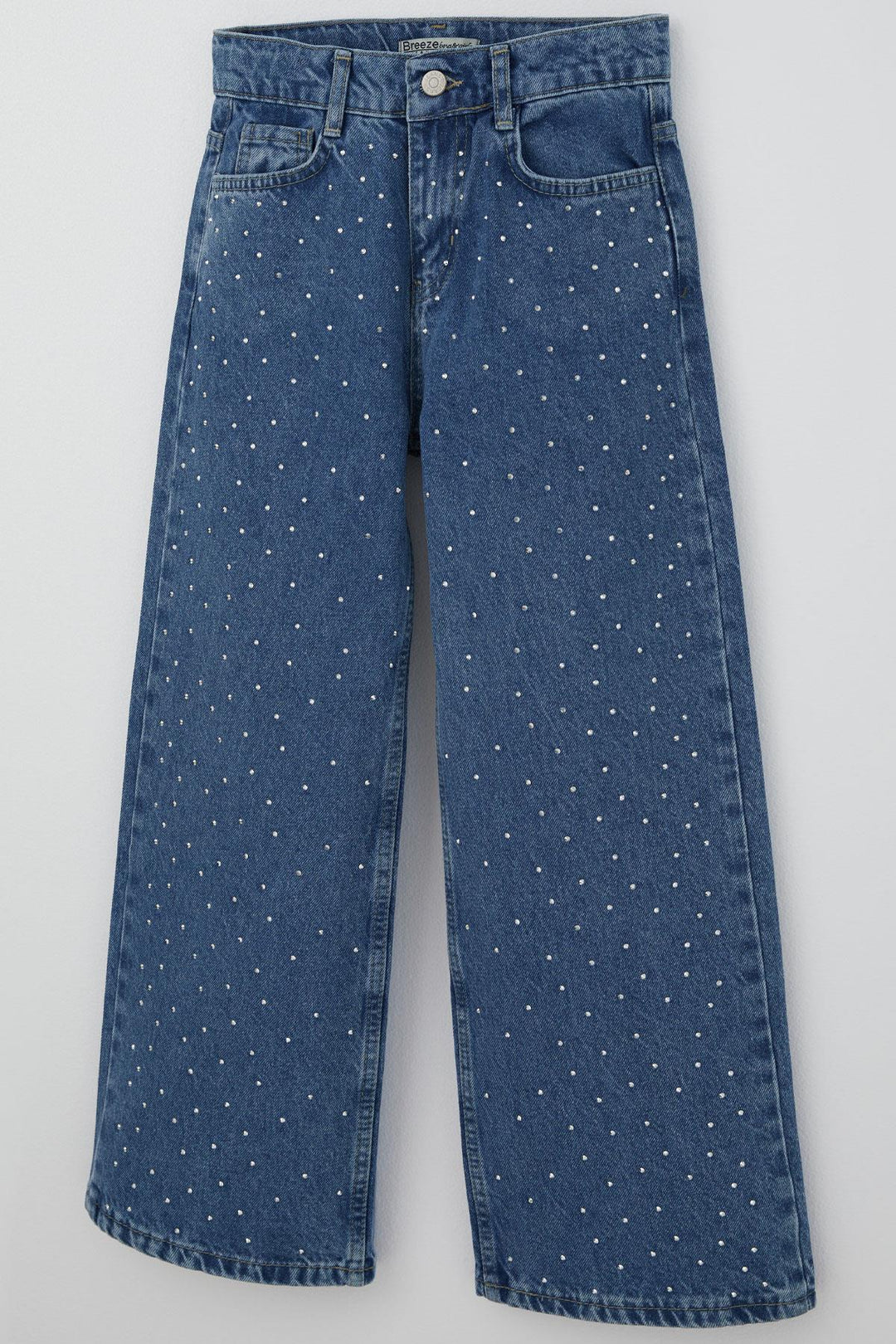 BRE Breeze Girl's Jeans with Stone Accessories, Zippered Pockets, 104 Years, Blue - Duncanville