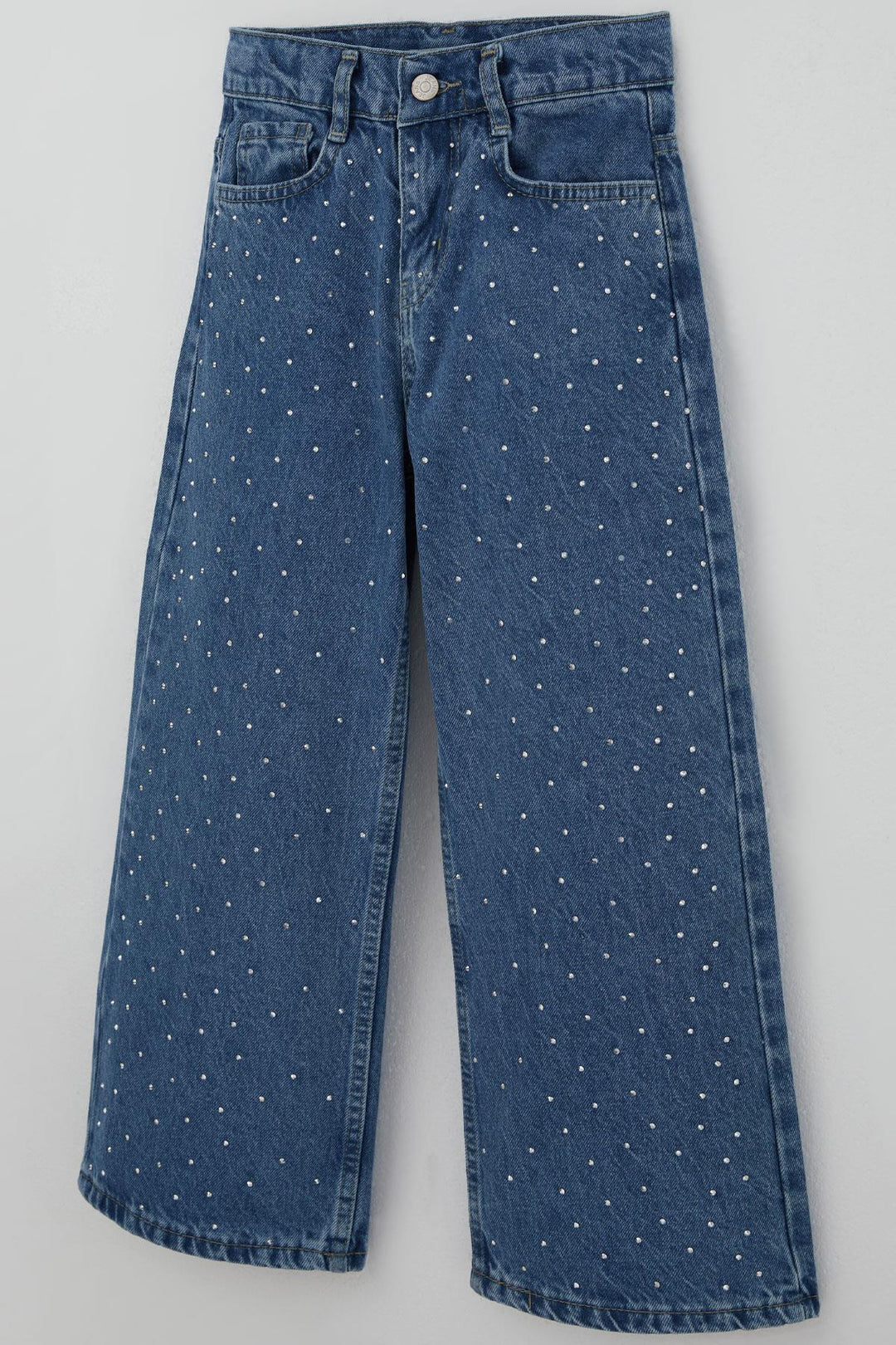 BRE Breeze Girl's Jeans with Stone Accessories, Zippered Pockets, 5-9 Years, Blue - Basildon