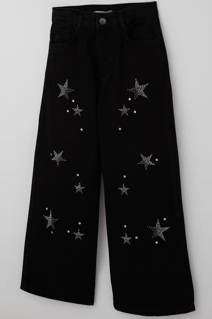 BRE Breeze Kız Çocuk Jean Pantolon Taşlı Yıldız Aksesuarlı 5-9 Yaş, Siyah - Darwin