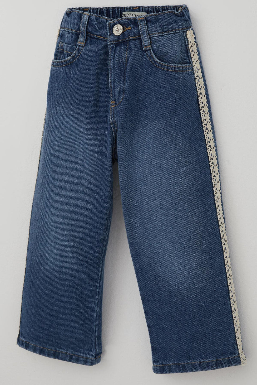 BRE Breeze Girl's Jeans with Lace Trim Detail on Sides, 3-7 Years, Dark Blue - Des Plaines