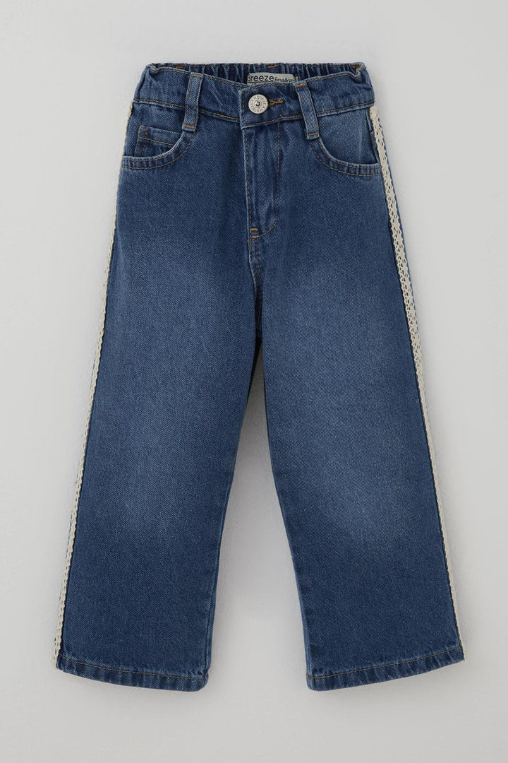 BRE Breeze Girl's Jeans with Lace Trim Detail on Sides, 3-7 Years, Dark Blue - Des Plaines