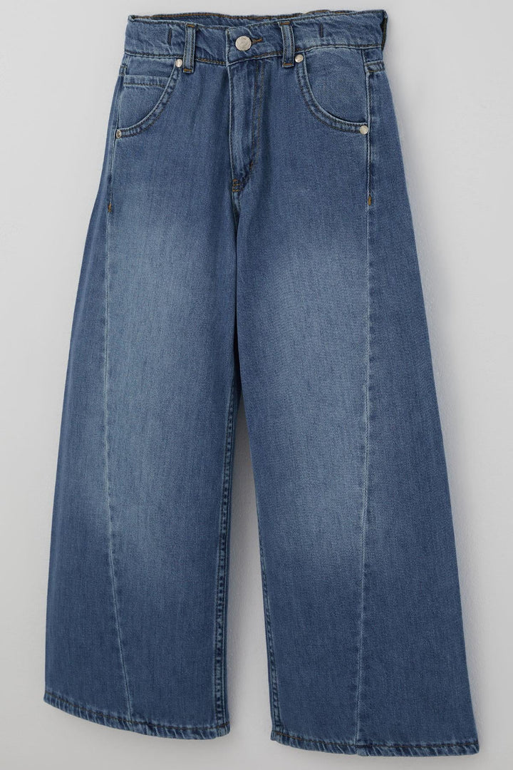BRE Breeze Kız Çocuk Jean Pantolon Yıkamalı Fermuarlı Düğmeli 4-8 Yaş , Mavi - Nettuno