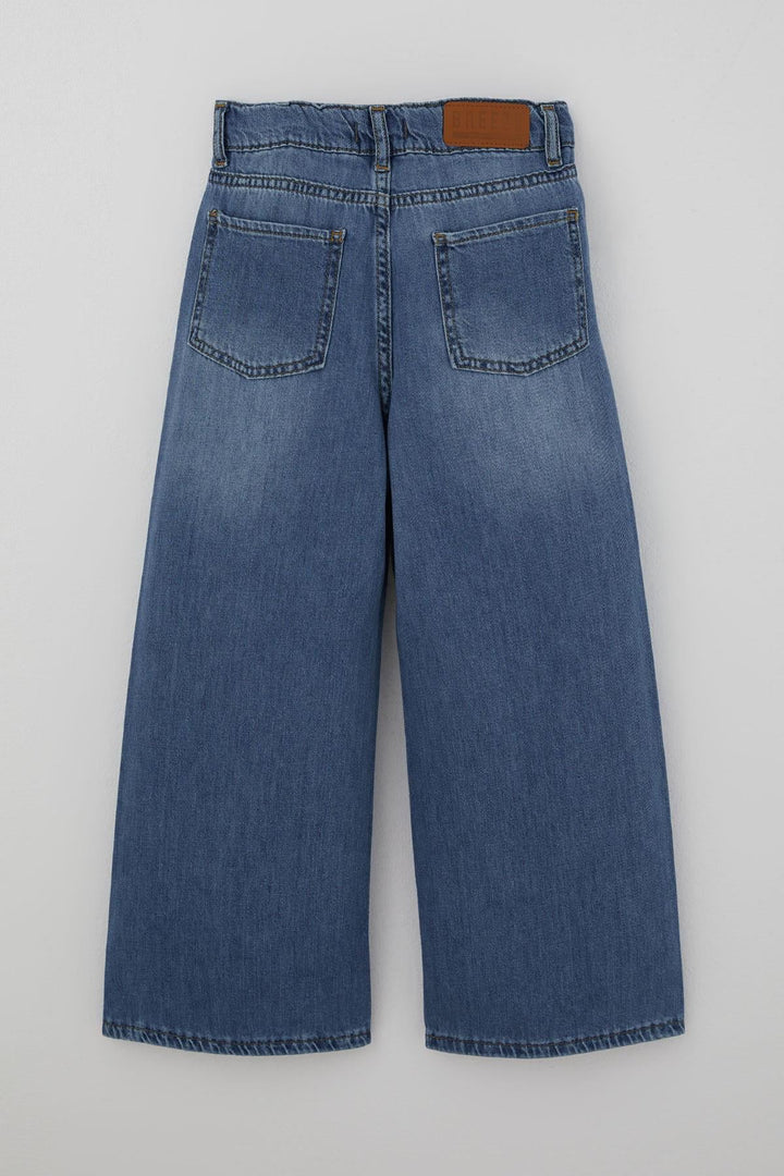 BRE Breeze Kız Çocuk Jean Pantolon Yıkamalı Fermuarlı Düğmeli 4-8 Yaş , Mavi - Nettuno