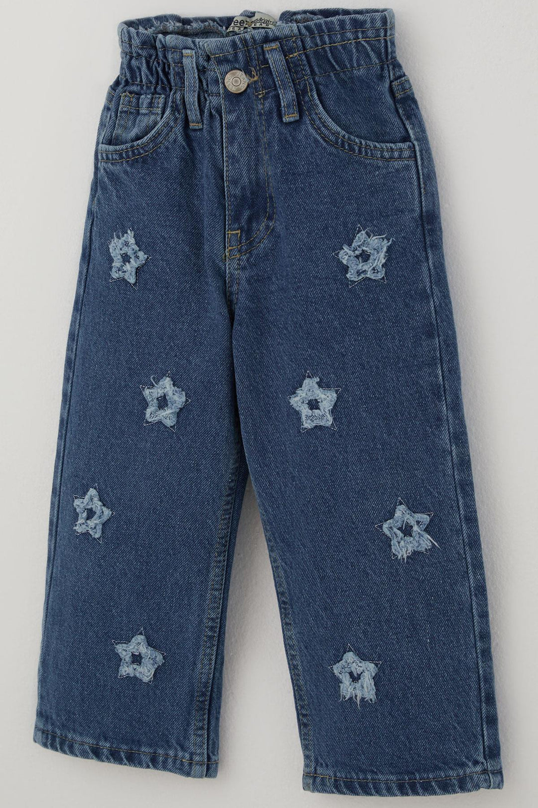 BRE Breeze Kız Çocuk Jean Pantolon Yıldız Nakışlı Beli Lastikli Düğmeli 1.5-5 Yaş, Mavi - Stafford