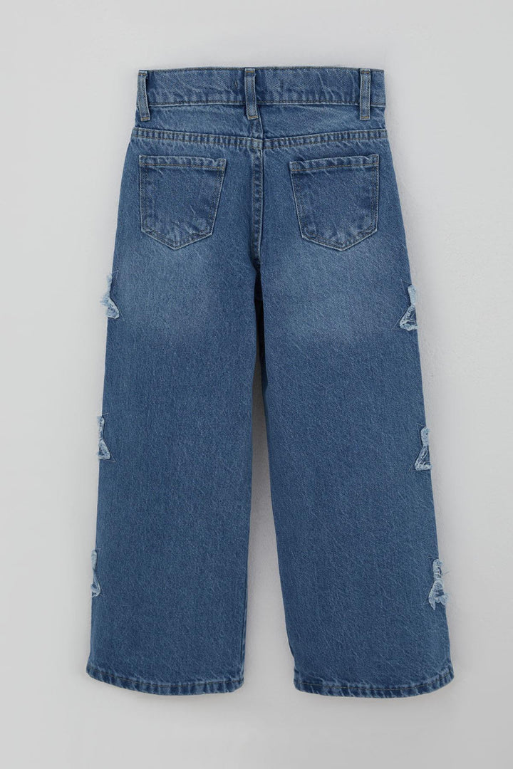 BRE Breeze Girl's Jeans with Star Embroidery, 5-9 Years, Blue - Harlingen