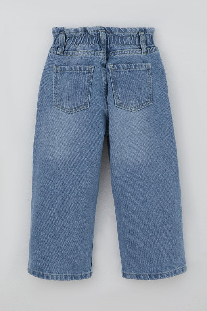 BRE Breeze Kız Çocuk Jean Pantolon Yıldız Nakışlı Beli Lastikli Düğmeli 1.5-5 Yaş, Açık Mavi - Los Mochis