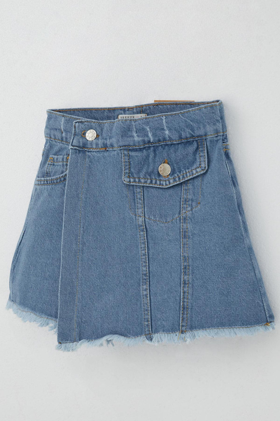 BRE Breeze Girl Child Denim Shorts Skirt with Pocket Detail Buttoned Fringed 40 Years, Blue - Westminster