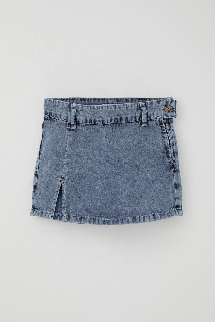 BRE Breeze Girl Child Denim Shorts Skirt with Pockets Button Detail 50 Years, Blue - Playa del Carmen