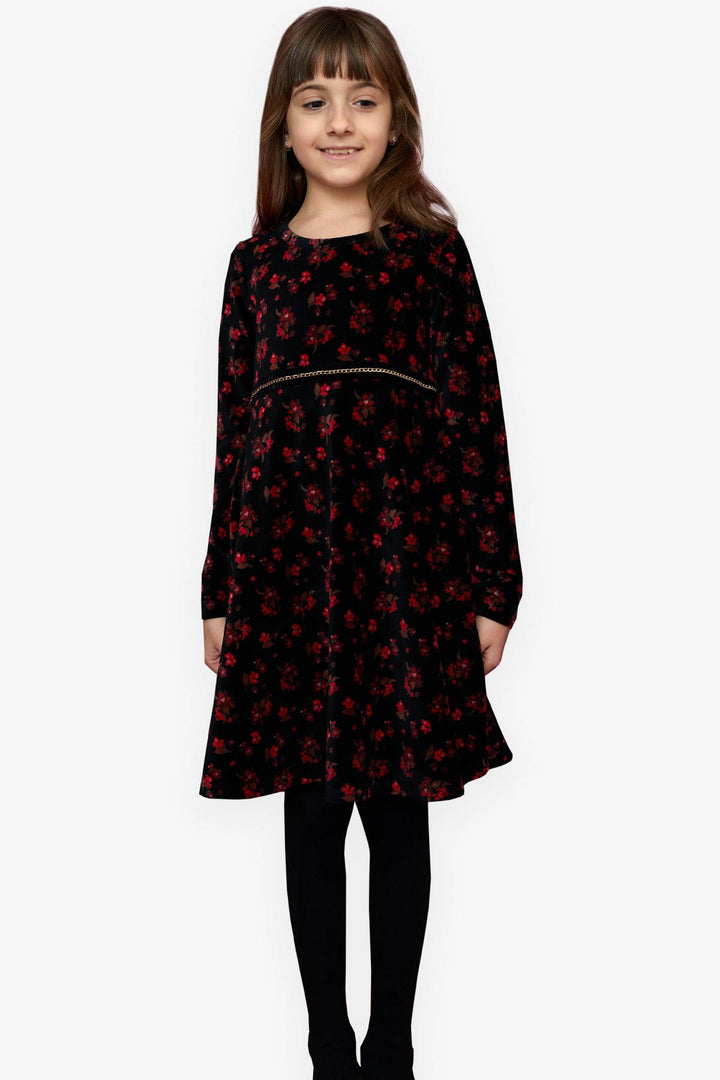 BRE Breeze Girl's Velvet Dress with Flowers, 72 Years, Black - Rouen